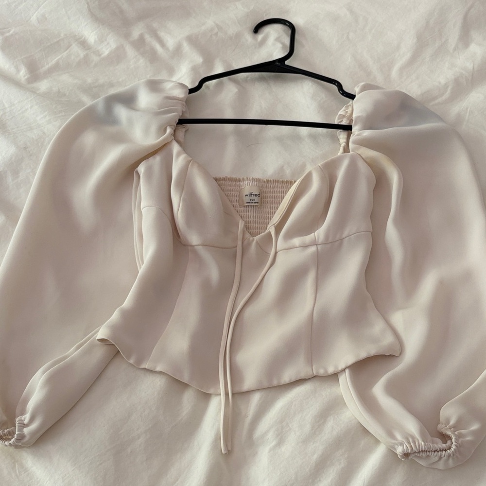 Ivory Puff-Sleeve Satin Crop Top